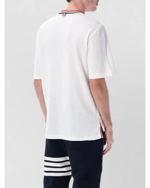 Thom Browne Blue Striped Trim Cotton Short-Sleeve T-Shirt for men