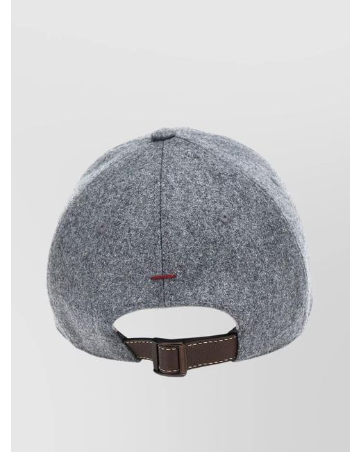 Brunello Cucinelli Gray Embroidered Logo Cap Curved Brim for men
