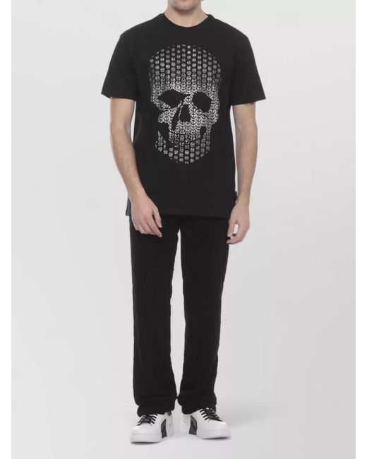 Philipp Plein Black Round Neck Cotton Short Sleeve T Shirt for men