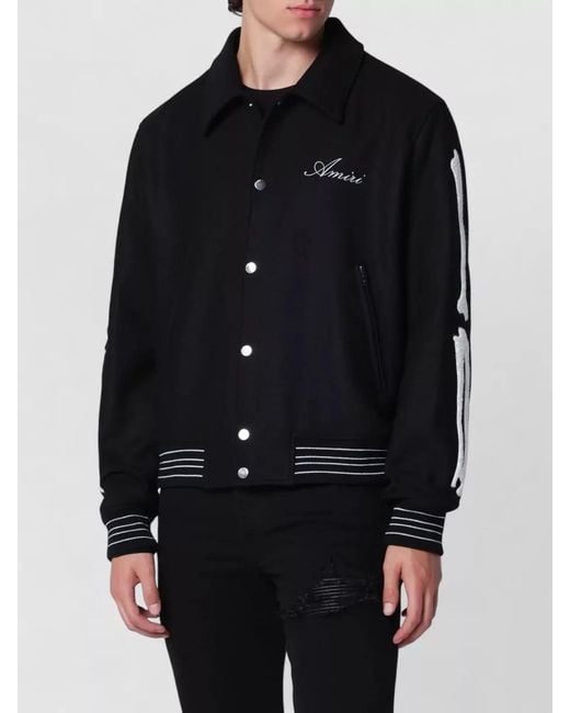 Amiri Black Jacket Contrast Stripes Ribbed Hem Pocket for men