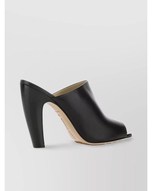 Bottega Veneta Black Leather Peep-Toe Mules