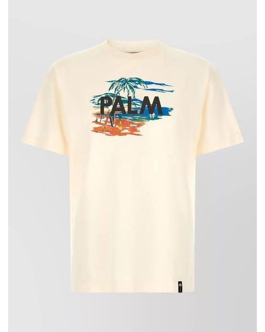 Palm Angels Natural Crew Neck Graphic Logo Short Sleeve T-Shirt for men