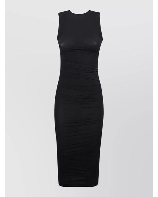 Wolford Blue Sheer Midi Dress Crew Neck Ruched