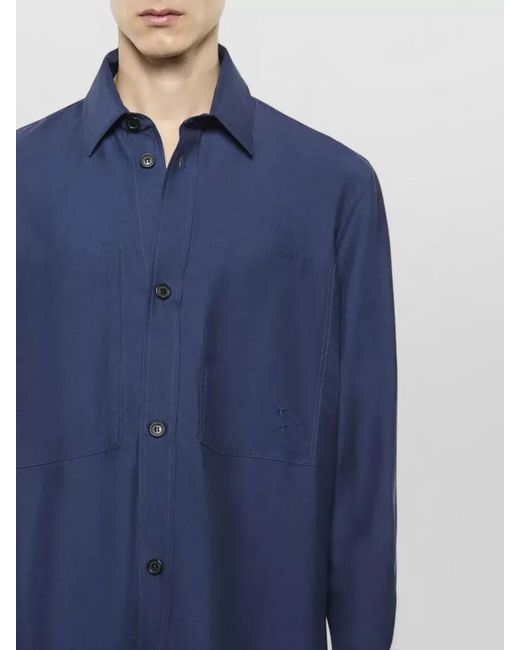 Laneus Blue Overshirt Jacket Chest Pockets Collar for men
