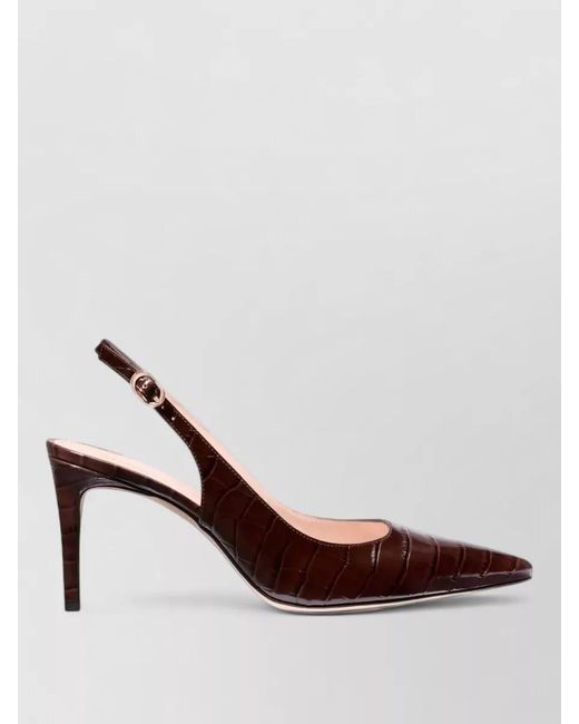 Stuart Weitzman Pink Slingback Pumps Croc Embossed Nylon Silk Pointed Toe