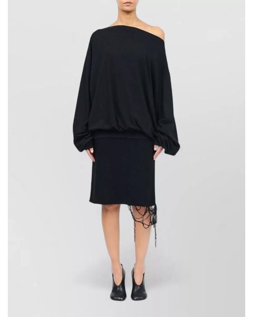 MM6 by Maison Margiela Black Oversized Cotton Jersey Top Off Shoulder