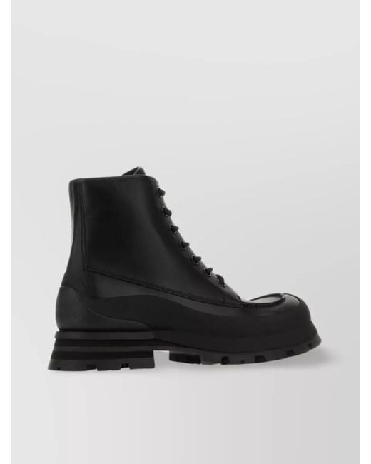 McQueen Black Leather Lace-Up Ankle Boots for men
