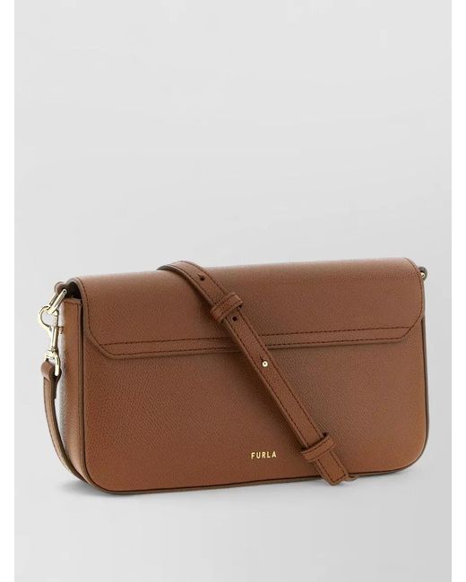 Furla Brown Iride S Textured Shoulder Bag Adjustable Strap