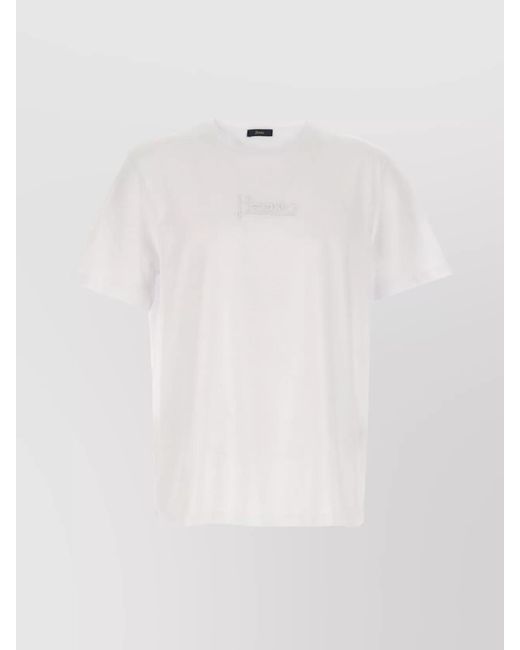 Herno White Crew Neck Embroidered T-Shirt for men
