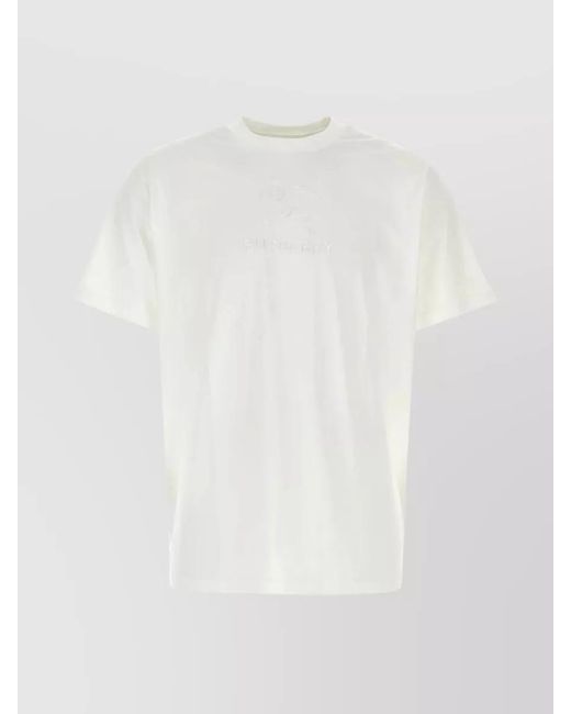 Burberry White Ribbed Crew Neck Loose Fit Cotton T-Shirt for men