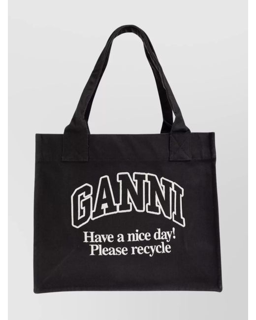Ganni Black Cabas Large Canvas Tote Bag