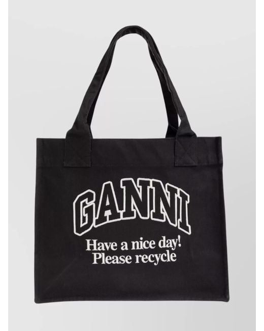 Ganni Black Large Tote Bag Made From Recycled Cotton