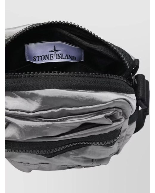 Stone Island Gray Econyl Nylon Shoulder Bag Compass Logo for men