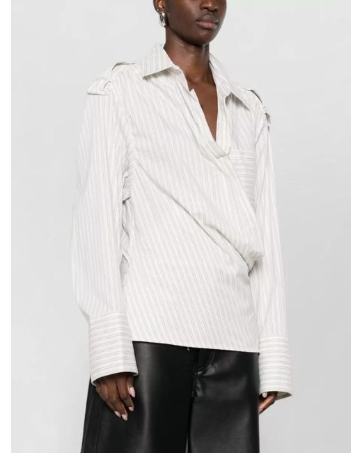 IRO White Striped Cotton Wrap Shirt