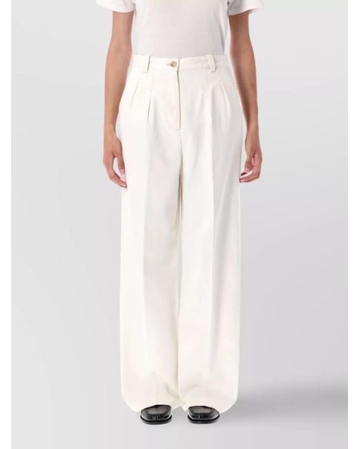 A.P.C. White Denim High-Rise Pleated Wide-Leg Trousers