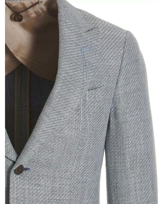 Maurizio Miri Gray Silk Linen Single-Breasted Textured Blazer for men