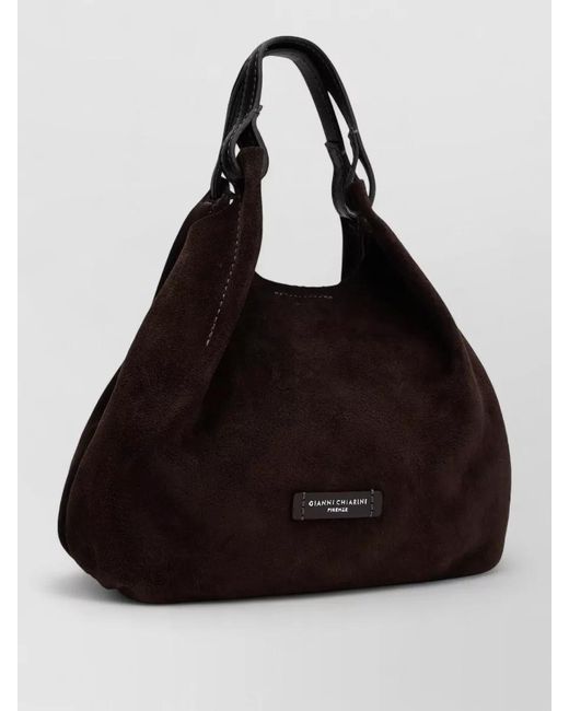 Gianni Chiarini Black Suede Shoulder Tote Bag Adjustable Strap