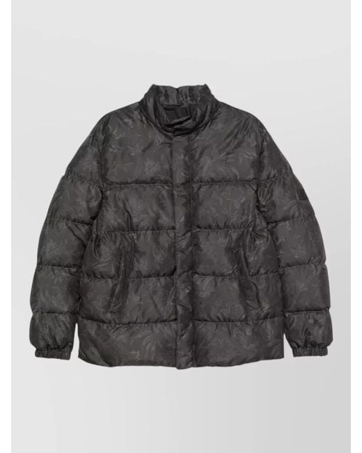 Etro Gray Paisley Down Jacket High Neck Quilting for men
