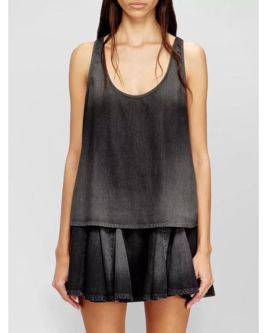 DIESEL Gray Scoop Neckline Sleeveless Top Denim Look