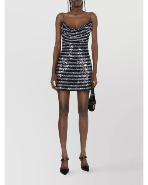 Balmain Black Glitter Striped Cowl Neck Mini Dress