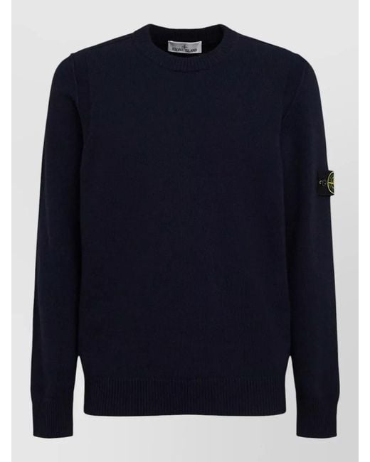 Stone Island Blue Ribbed Loose-Fit Crewneck Sweater for men