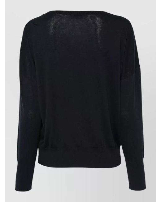 Zanone Black Long Sleeve Top Sheer Ribbed Cuffs