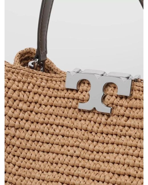 Tory Burch Brown Eleanor Straw Satchel Tote Bag Shoulder Strap