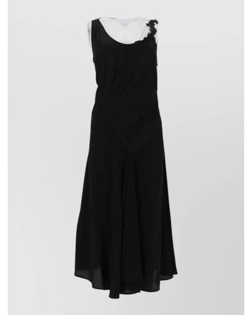 Victoria Beckham Black Asymmetric Neckline Sleeveless Midi Dress Draped