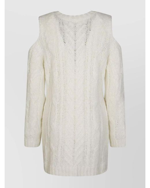P.A.R.O.S.H. White Off-Shoulder Crochet Knit Jumper