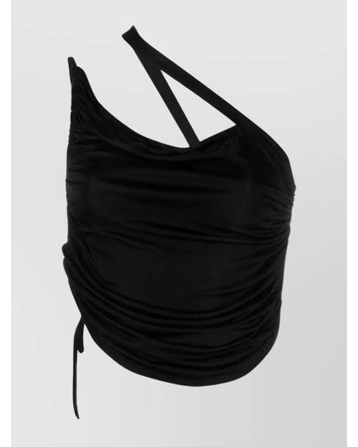 ANDREADAMO Black Cropped One-Shoulder Top
