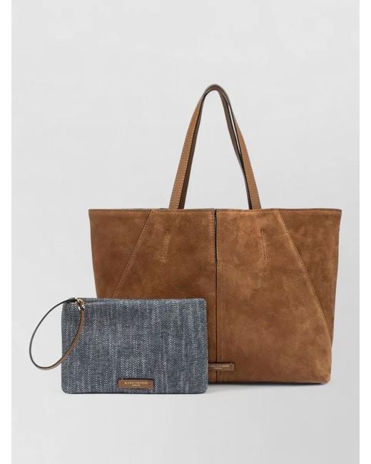 Gianni Chiarini Brown Maya Rectangular Suede Tote Bag Dual Handles