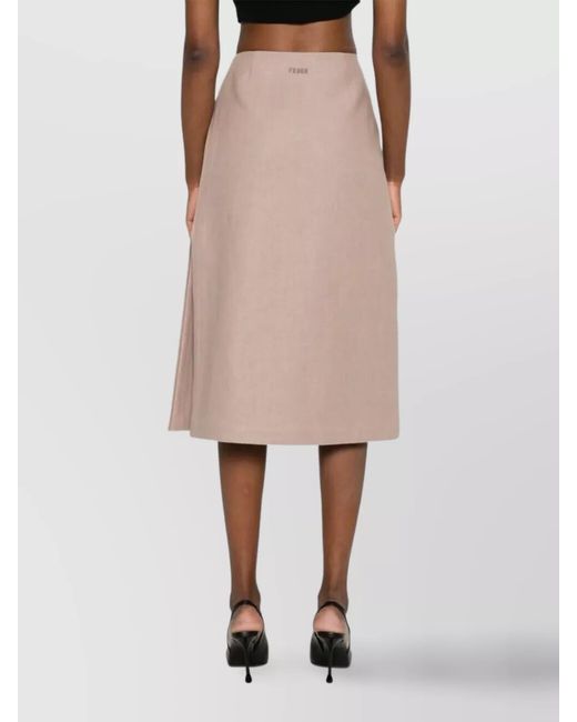 Fendi Pink Linen Waxed Straight Midi Skirt