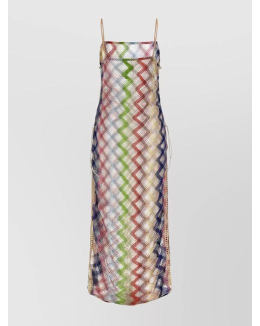 Missoni White Sheer Fabric Zigzag Dress Lace-Up Detail