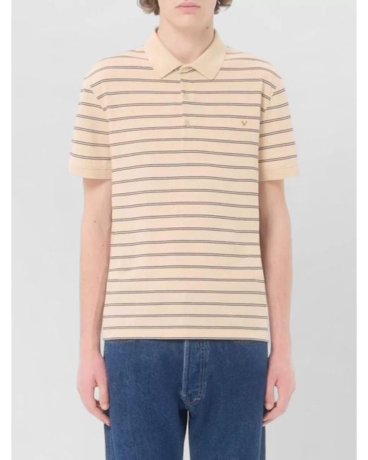 Valentino Garavani Natural Polo Shirt Short Sleeves Striped Silk Blend for men