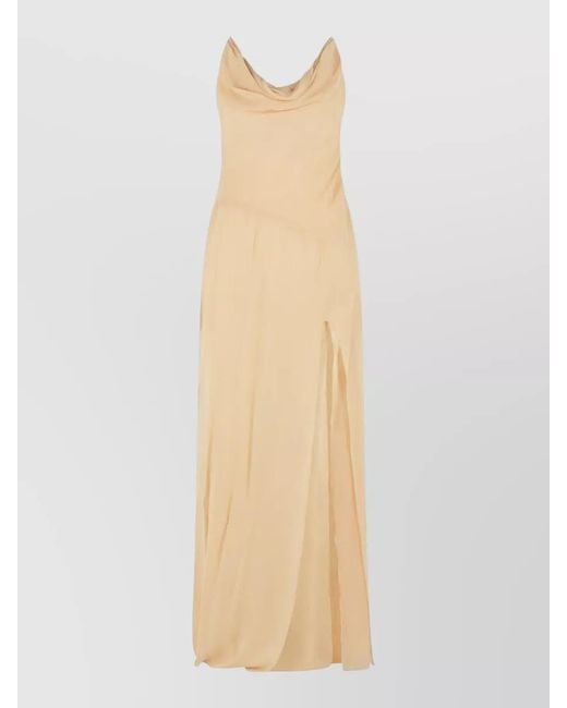 Blumarine White Viscose Dress Cowl Neck Sleeveless Slit