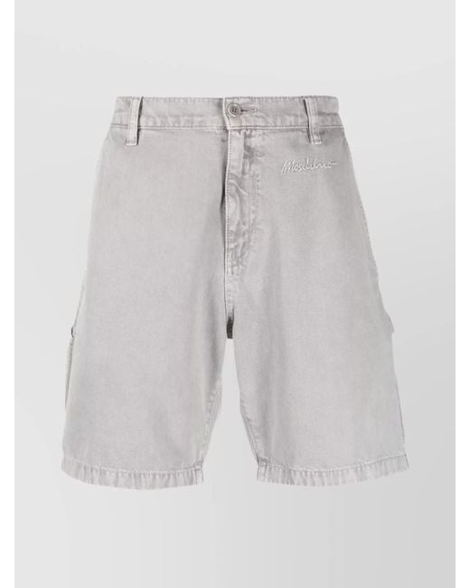 Moschino Gray Cotton Logo-Embroidered Straight-Leg Chino Shorts for men