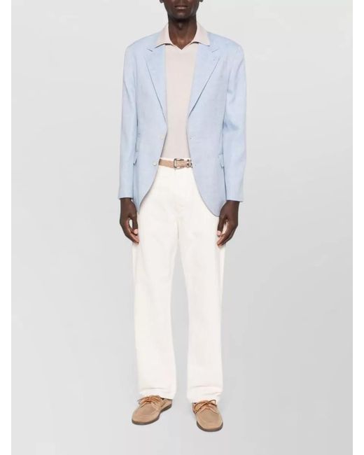 Brunello Cucinelli Blue Linen And Virgin Wool Single-Breasted Blazer for men