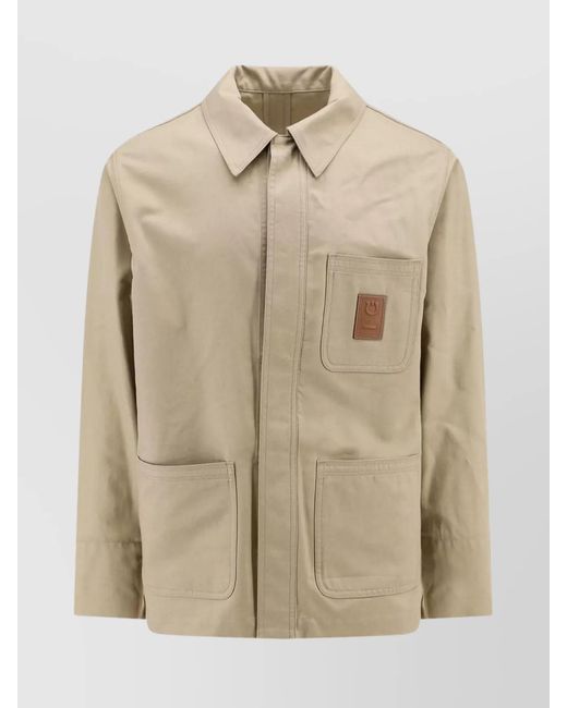 Ferragamo Natural Cotton And Viscose Jacket With Leather Patch for men