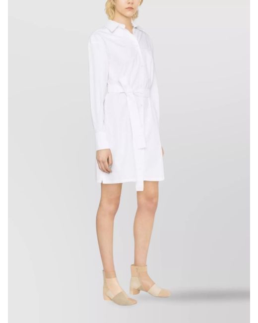 Sportmax White Cotton Belted Poplin Shirtdress