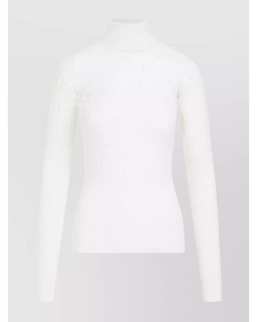 Bottega Veneta White Ribbed Turtleneck Long-Sleeve Top