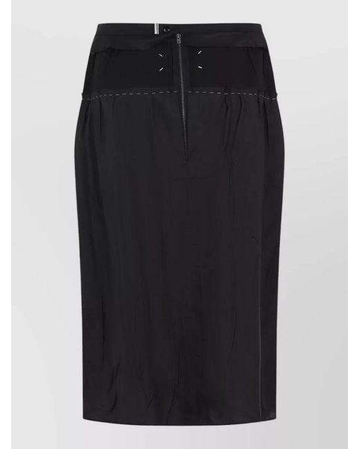 Maison Margiela Black Acetate High-Rise Semi-Sheer Panel Midi Pencil Skirt