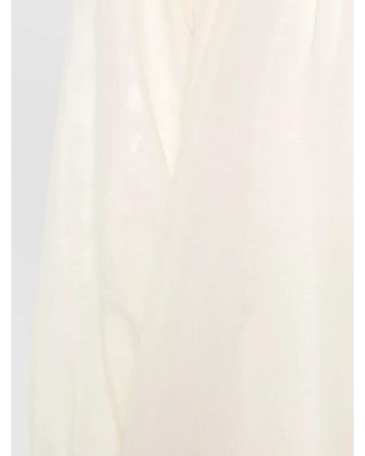 120% Lino White Long Linen Cotton Dress Sheer Sleeves
