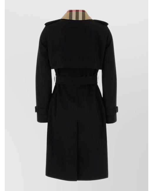 Burberry Black Cotton Trench Coat Belted Waist Epaulettes