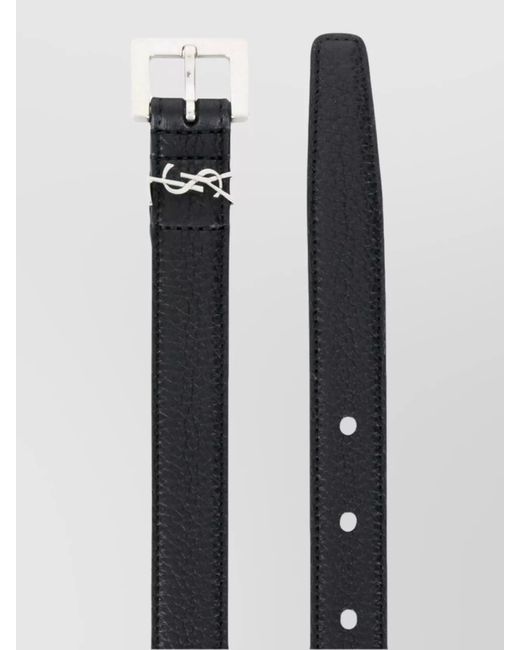 Saint Laurent Gray Grained Leather Cassandre Belt for men
