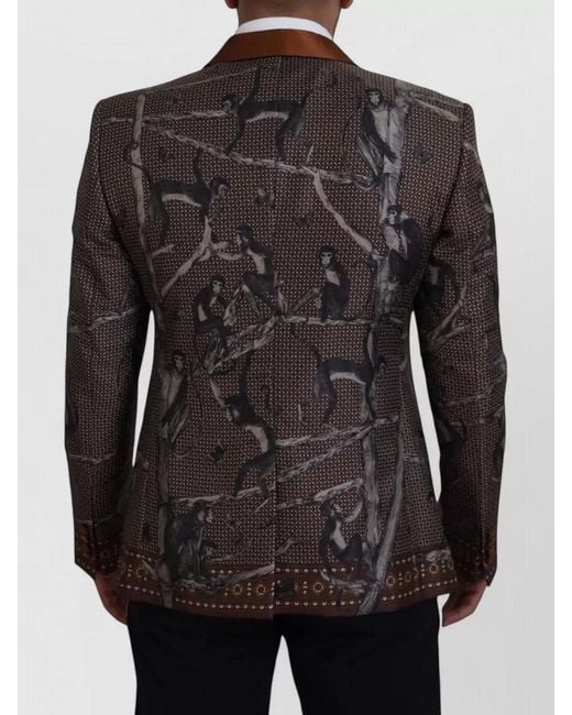 Dolce & Gabbana Black Monkey Print Silk Shawl Collar Jacket for men