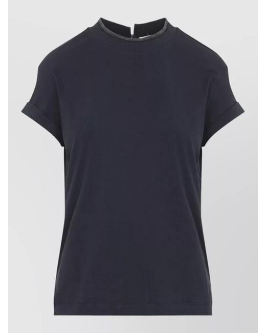 Brunello Cucinelli Blue Cotton Embellished Short-Sleeve T-Shirt