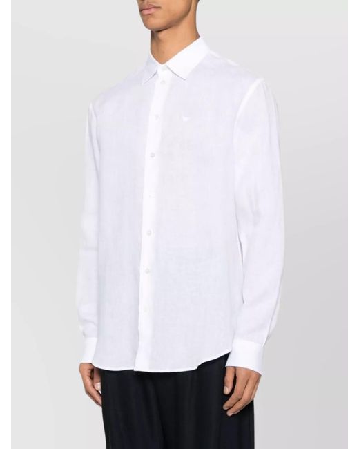 Emporio Armani White Linen Long-Sleeve Shirt for men