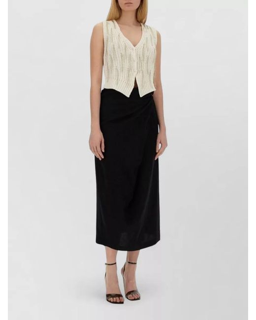 Alysi Black High Waist Midi Skirt Side Drape Hook
