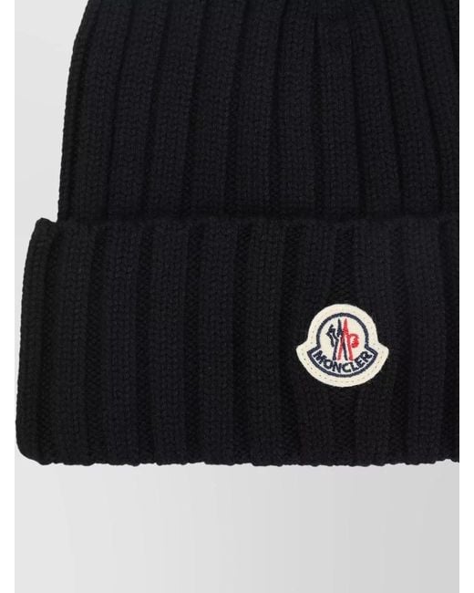 Moncler Black Virgin Wool Ribbed Beanie
