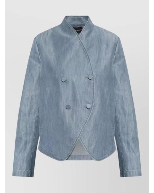 Emporio Armani Blue Cropped Denim Blazer High Neck Wrap